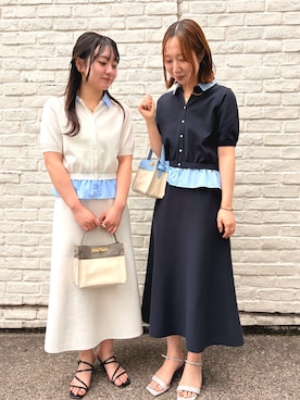 「NOLLEY’S Sophi（ノーリーズソフィ）の《手洗い可能/セットアップ対応》布帛襟取り外し可裾布帛半袖カーディガン（カーディガン/ボレロ、ブルー系）」を使った、aikoさん（レディース・158cm）の春コーディネート