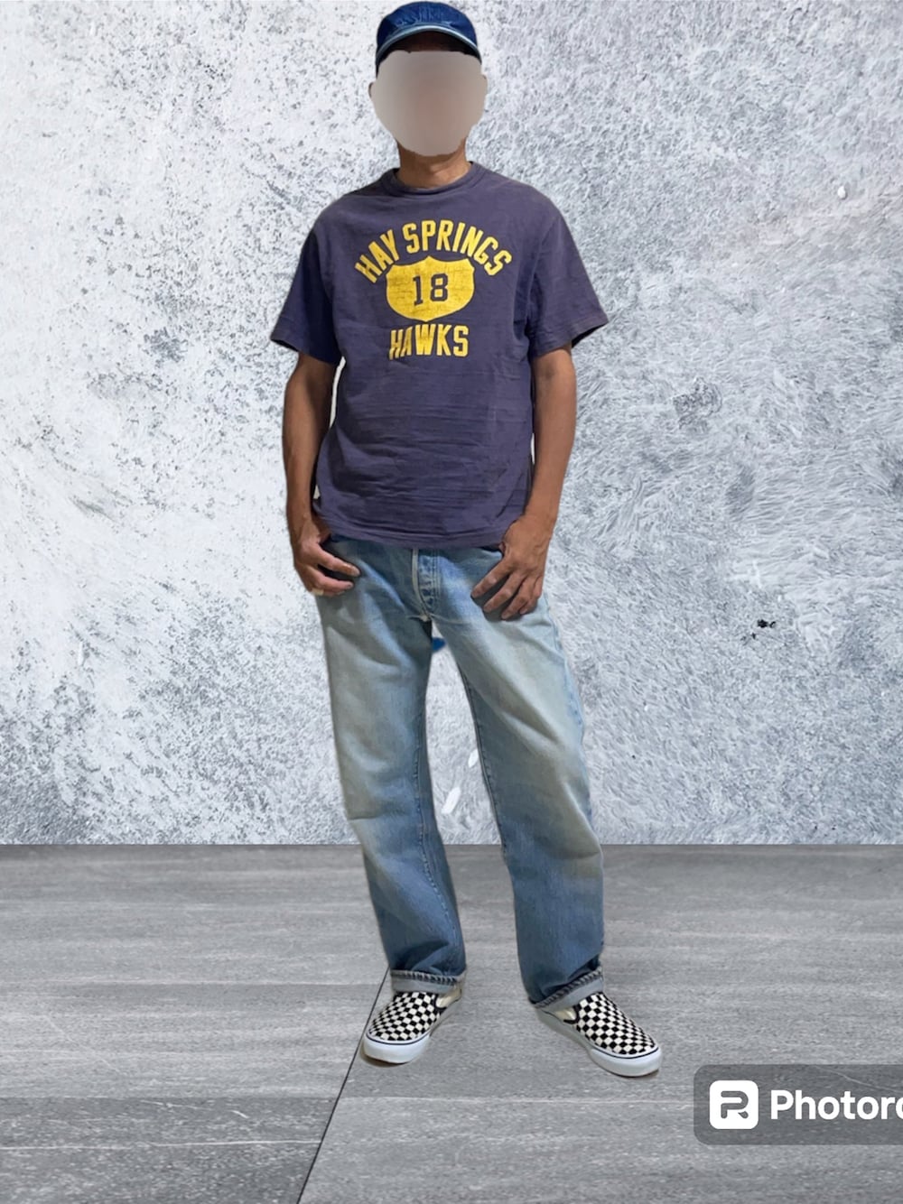 「pherowws、warehouse、Levi's、VANS、スリッポン、66後期、アメカジ、夏コーデ、古着、古着MIX、66e」｜「Pherrow'sのアイテム（キャップ、ブルー系）」を使った、トクさんさん（メンズ・172cm）の夏コーディネートの1枚目の写真