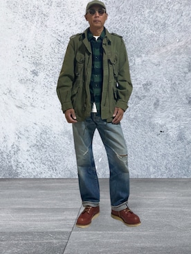 「アイテム（ミリタリージャケット）」を使った、トクさん　アニキ豊信いってるさん（メンズ・270cm）の秋コーディネート