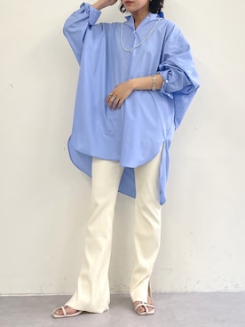 「ビッグシャツ」｜「アイテム（サンダル）」を使った、Nanamiさん（レディース・156cm）の春コーディネート