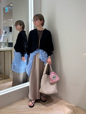 「アイテム（ポーチ）」を使った、taki chanさん（レディース・155cm）の春コーディネート