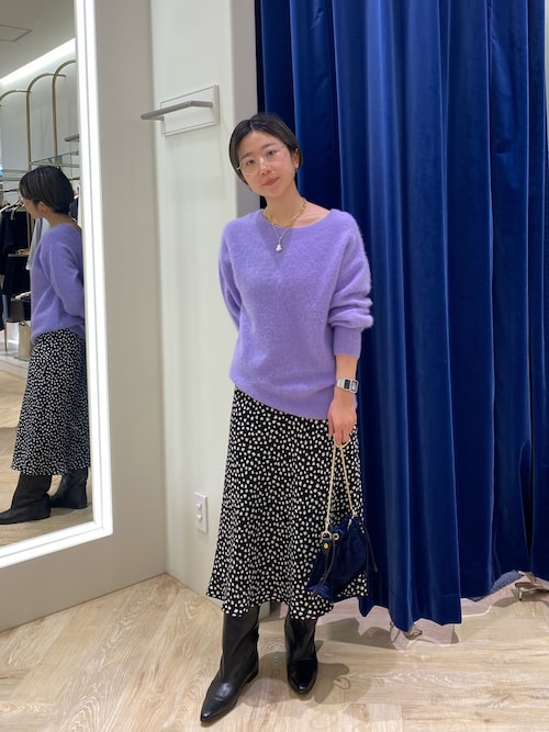 セール】ウォッシャブル変形ドットプリントミディフレアスカート