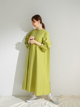 「アイテム（シャツワンピース、イエロー系）」を使った、mokaさん（レディース・165cm）の夏コーディネート