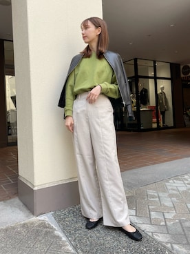 「春カラー」｜「アイテム（ライダースジャケット）」を使った、mokaさん（レディース・165cm）の春コーディネート