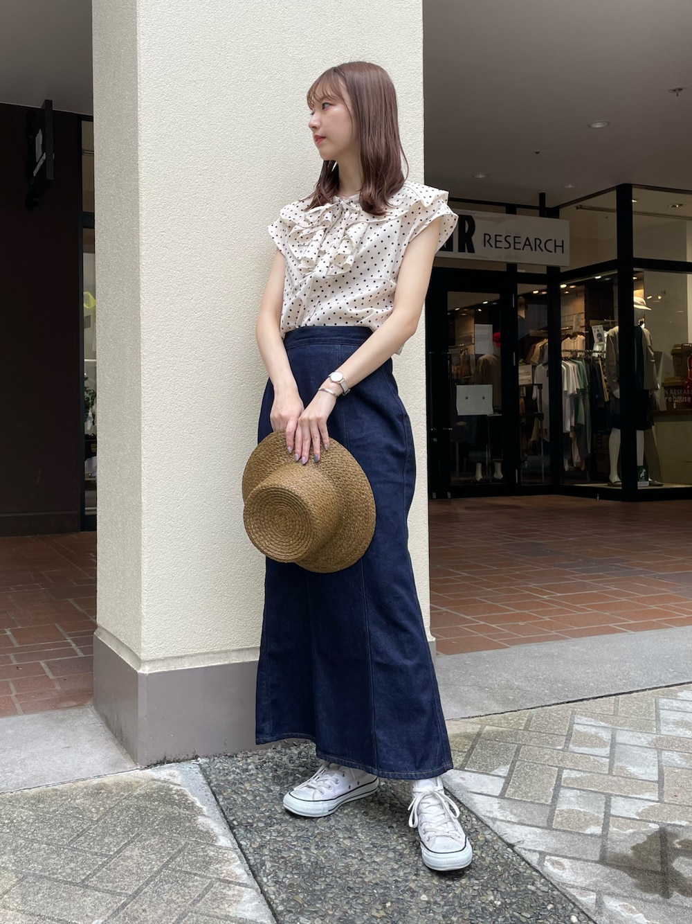 ラッフルフリルレイヤードデニムスカート｜ひざ丈スカート 