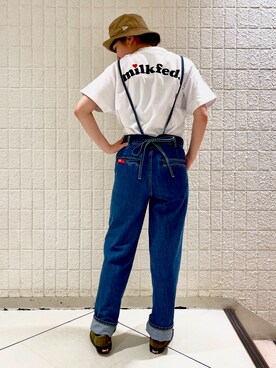 「MILKFED.（ミルクフェド）のアイテム（サロペット/オーバーオール）」を使った、miyuuさん（レディース・160cm）の夏コーディネート