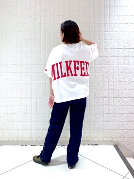 「MILKFED.（ミルクフェド）のアイテム（サロペット/オーバーオール）」を使った、miyuuさん（レディース・160cm）の夏コーディネート