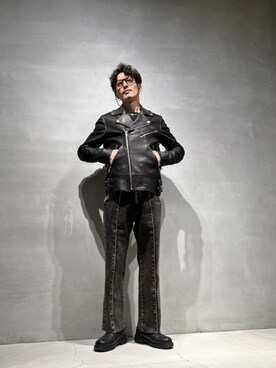 「DIESEL（ディーゼル）のアイテム（ライダースジャケット）」を使った、ＡＯＫＩさん（メンズ・169cm）の秋コーディネート
