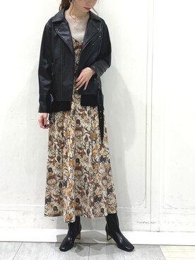 「ライタースジャケット」｜「アイテム（ワンピース/ドレス）」を使った、haruさん（レディース・167cm）の秋コーディネート