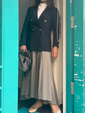 「紺ブレ」｜「アイテム（ノーカラージャケット）」を使った、kodamari さん（レディース・155cm）の秋コーディネート