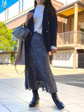 「レーススカート」｜「アイテム（ノーカラージャケット）」を使った、kodamari さん（レディース・155cm）の秋コーディネート