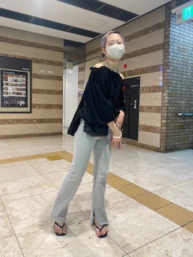 「mystic（ミスティック）のセンターステッチフレアデニム（デニムパンツ）」を使った、だーゆんさん（レディース・158cm）の夏コーディネート