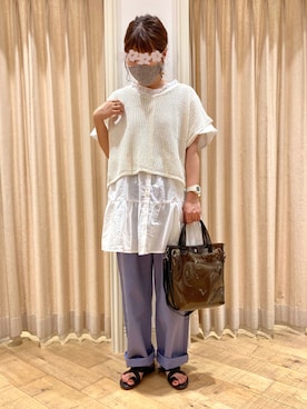 「Samansa Mos2（サマンサ モスモス）の前後着メッシュベスト（ベスト）」を使った、muttyさん（レディース・151cm）の夏コーディネート