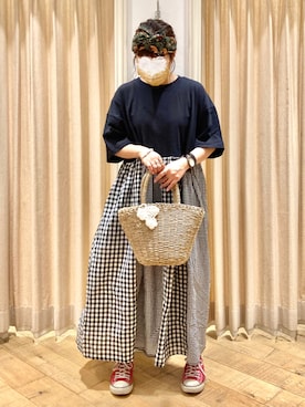 「アイテム（かごバッグ、ホワイト系）」を使った、muttyさん（レディース・151cm）の夏コーディネート