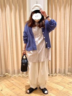 「Samansa Mos2（サマンサ モスモス）のビックシルエットバンドカラーシャツ（シャツ/ブラウス）」を使った、muttyさん（レディース・151cm）の春コーディネート