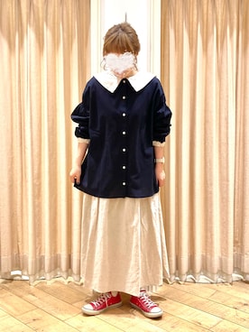 「Samansa Mos2（サマンサ モスモス）の配色前後2WAYブラウス（シャツ/ブラウス）」を使った、muttyさん（レディース・152cm）の冬コーディネート