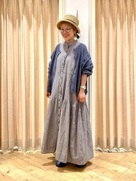 「チェックワンピース」｜「アイテム（帽子）」を使った、muttyさん（レディース・152cm）の夏コーディネート