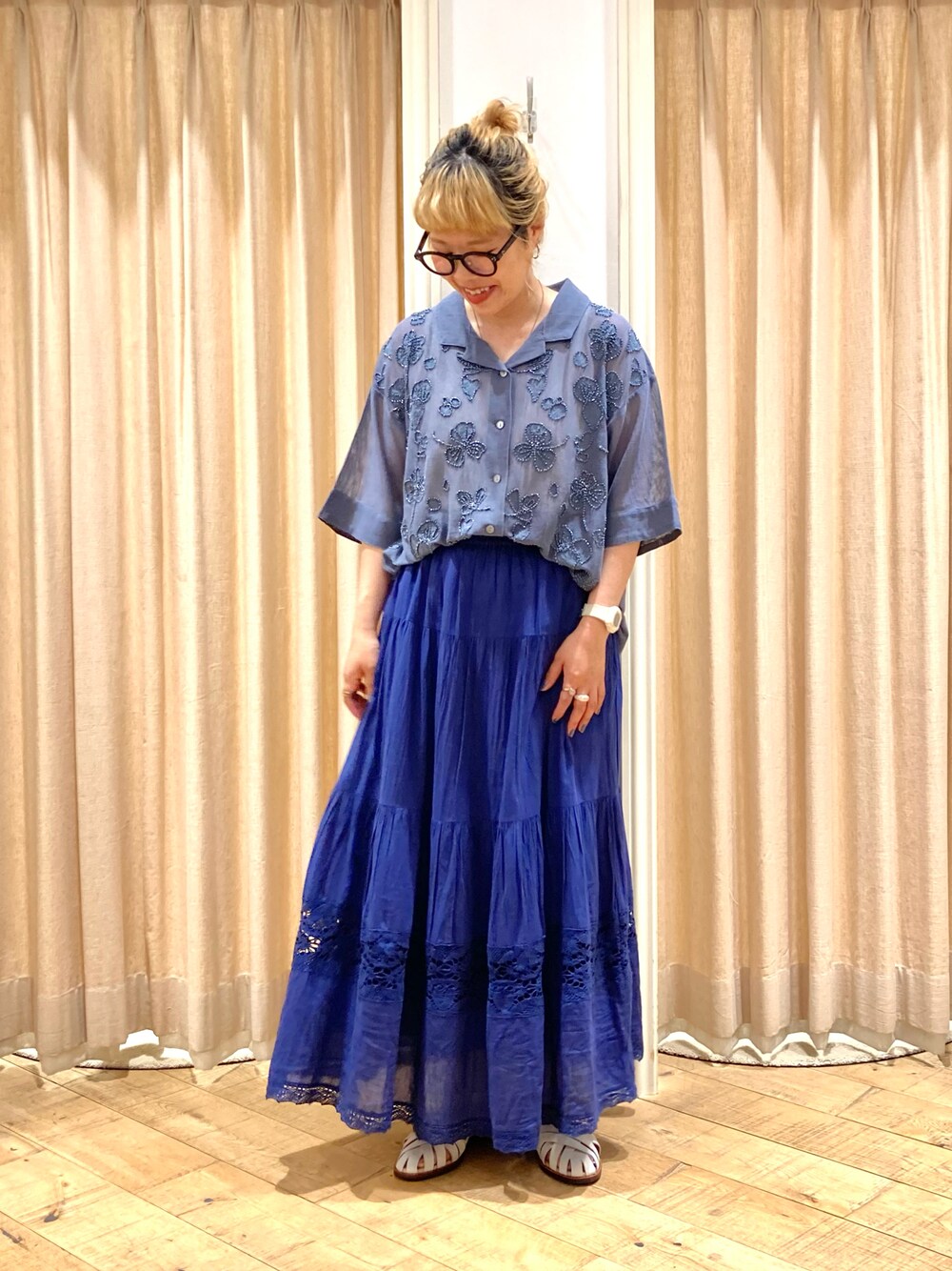 130y*ツハルバイ サマンサモスモス メッシュビーズ刺繍ブラウス