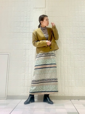「KBF（ケイビーエフ）のアイテム（ノーカラージャケット）」を使った、kamon.さん（レディース・155cm）の冬コーディネート