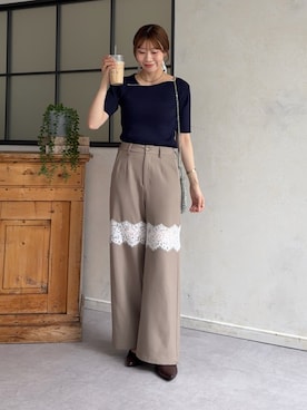 「Thevon（ゼボン）のバイカラーアシメネック半袖ニット（ニット/セーター、ブルー系）」を使った、wakanaさん（レディース・161cm）の春コーディネート