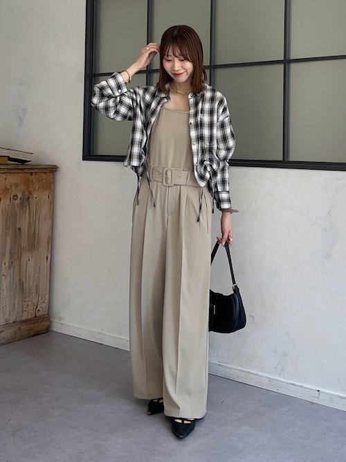 UV加工付き】ドロストチェックショートシャツ（シャツ/ブラウス