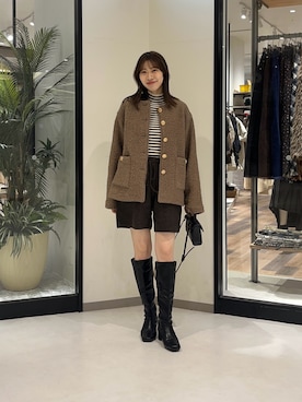 「アイテム（ノーカラージャケット）」を使った、wakanaさん（レディース・161cm）の冬コーディネート