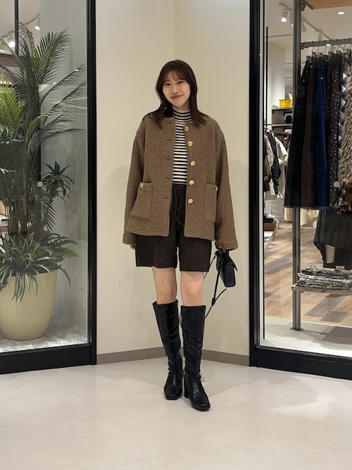 セール】GOLDボタンノーカラーボアジャケット（ノーカラージャケット