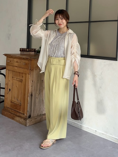 【新品タグ付き】heveリボンドットパンツ　36サイズ ベルト付きハイウエストタックパンツ（スラックス）｜Thevon