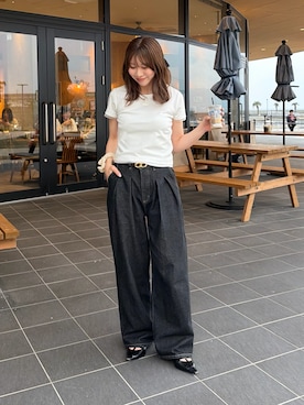 「Thevon（ゼボン）のチャーム付きコンパクトTシャツ（Tシャツ/カットソー、ホワイト系）」を使った、wakanaさん（レディース・161cm）の春コーディネート