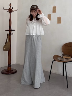 「Thevon（ゼボン）の楊柳リボンシャーリングシアーブラウス（シャツ/ブラウス、ホワイト系）」を使った、wakanaさん（レディース・161cm）の春コーディネート
