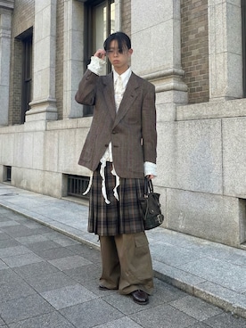 「アイテム（テーラードジャケット）」を使った、Uminaさん（メンズ・170cm）の冬コーディネート