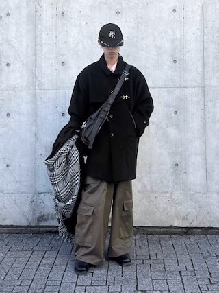 「Aphlotus(アプロタス)のミドル丈 セミダブル ファイヤーマン メルトンコート(その他アウター)」を使った、Uminaさん(メンズ・170cm)の冬コーディネート