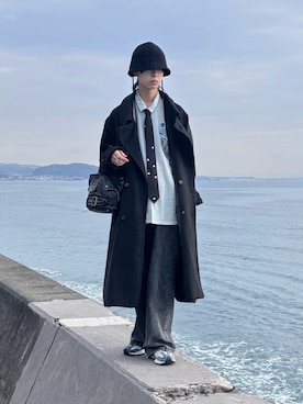 「アイテム（トレンチコート）」を使った、Uminaさん（メンズ・170cm）の冬コーディネート