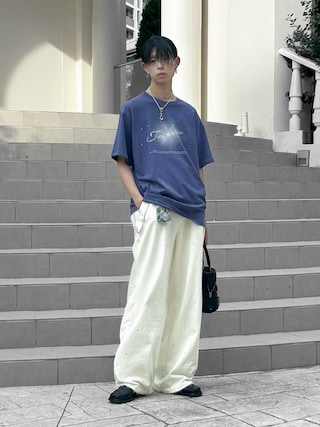 「BLAYMORE（ブレイモア）の【BLAYMORE】Tearrain Rhinestone T / ラインストーン ビジュー コレクションTシャツ（Tシャツ/カットソー）」を使った、Uminaさん（メンズ・169cm）の夏コーディネート