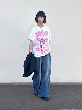 「BLAYMORE（ブレイモア）の【BLAYMORE】 Washed Denim Cargo Pant（カーゴパンツ）」を使った、Uminaさん（メンズ・170cm）の秋コーディネート