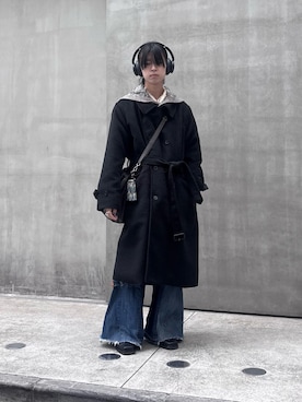 「アイテム（トレンチコート）」を使った、Uminaさん（メンズ・170cm）の冬コーディネート