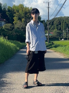 「SINSS（シンス）のアイテム（トップス）」を使った、Uminaさん（メンズ・169cm）の夏コーディネート