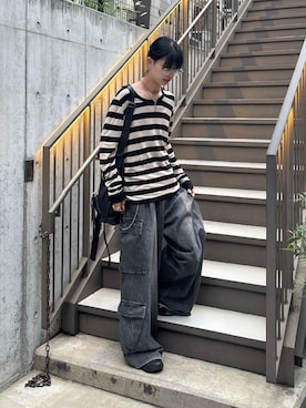 「アイテム（カーゴパンツ）」を使った、Uminaさん（メンズ・170cm）の秋コーディネート