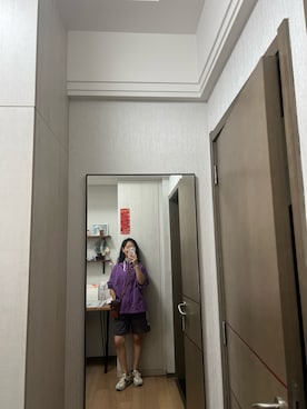 「アイテム（スウェット、パープル系）」を使った、Wensaysさん（レディース・158cm）の春コーディネート