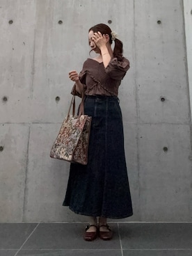 「アイテム（デニムスカート）」を使った、waniniさん（レディース・149cm）の秋コーディネート