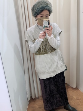 「ベロアスカート」｜「アイテム（帽子）」を使った、natchさん（レディース・152cm）の秋コーディネート