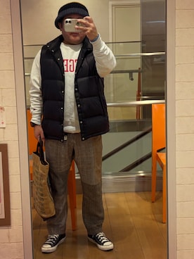 「アイテム（ダウンベスト）」を使った、gami017さん（メンズ・165cm）の秋コーディネート