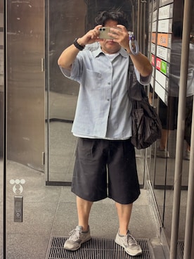 「GU（ジーユー）のアイテム（パンツ、ブラック系）」を使った、gami017さん（メンズ・165cm）の夏コーディネート
