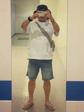 「GU（ジーユー）のアイテム（帽子）」を使った、gami017さん（メンズ・165cm）の夏コーディネート