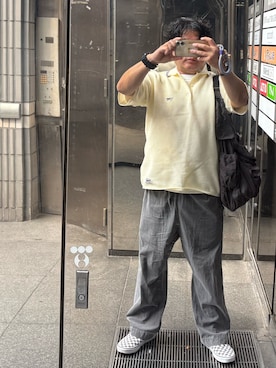 「coen（コーエン）のアイテム（ポロシャツ、ホワイト系）」を使った、gami017さん（メンズ・165cm）の夏コーディネート
