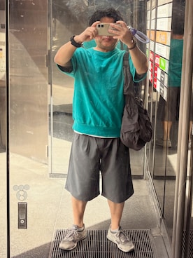 「GU（ジーユー）のアイテム（パンツ、グレー系）」を使った、gami017さん（メンズ・165cm）の夏コーディネート