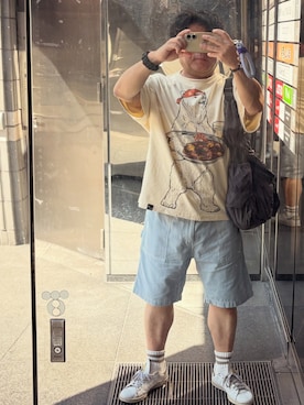 「coen（コーエン）のアイテム（パンツ）」を使った、gami017さん（メンズ・165cm）の夏コーディネート