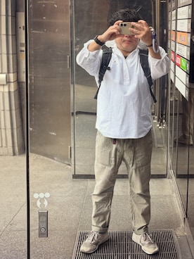 「Gramicci（グラミチ）のアイテム（パンツ、グリーン系）」を使った、gami017さん（メンズ・165cm）の春コーディネート