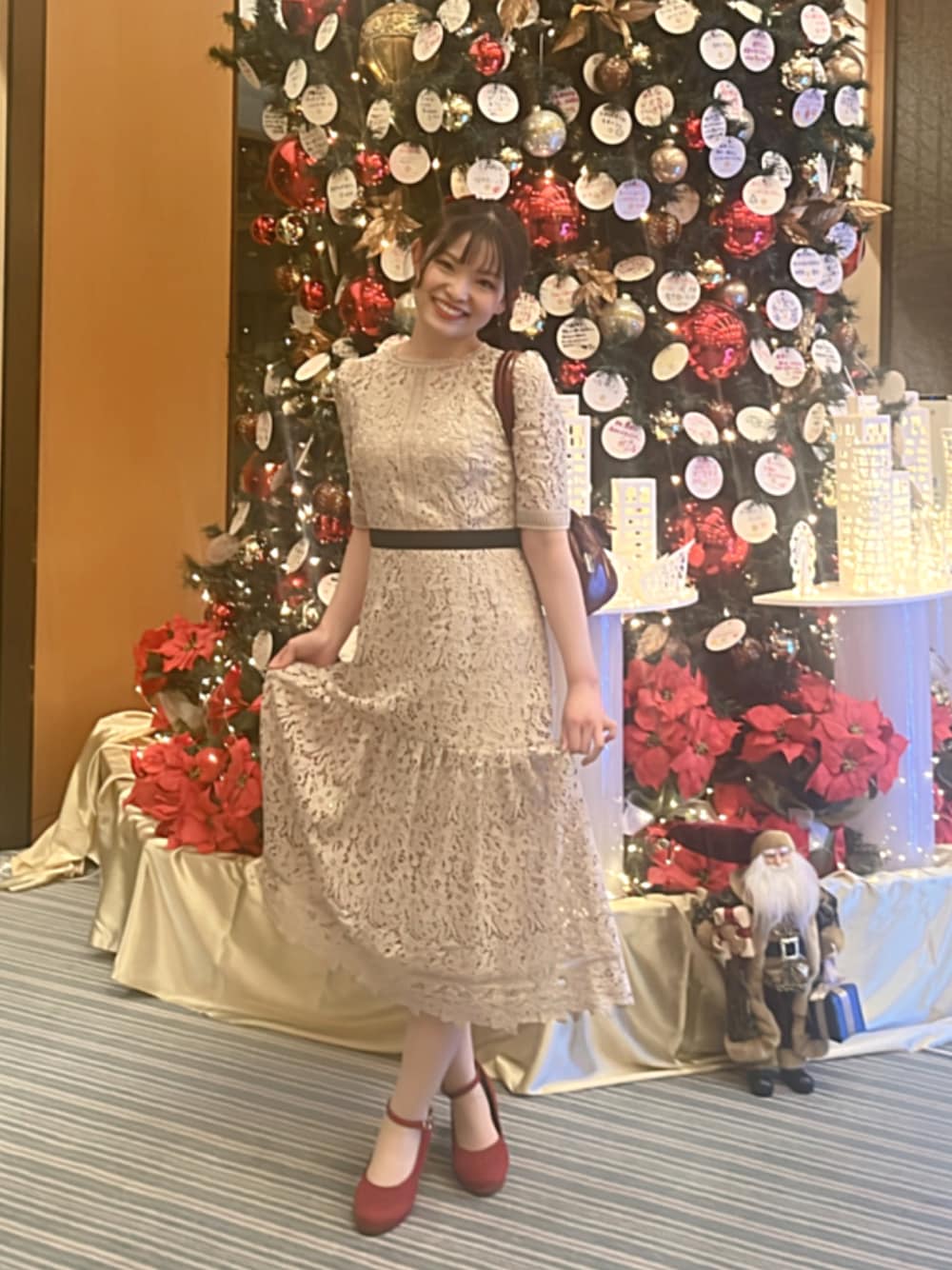 【美品】セルフォード レースワンピース ミックスフラワー ドレス　黒 34 CELFORD - 美品celfordセルフォードミックスフラワーレース