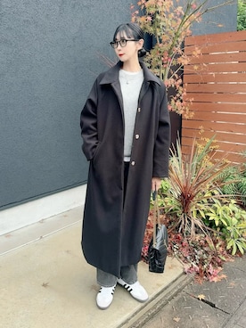 「Louere（ルエレ）のアイテム（ステンカラーコート）」を使った、YURIさん（レディース・166cm）の冬コーディネート